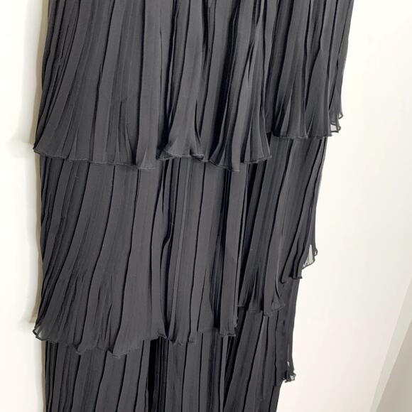 GANNI Pleated Georgette Flounce Smock Midi Dress Black Womens Size 32 New - Picture 8 of 16